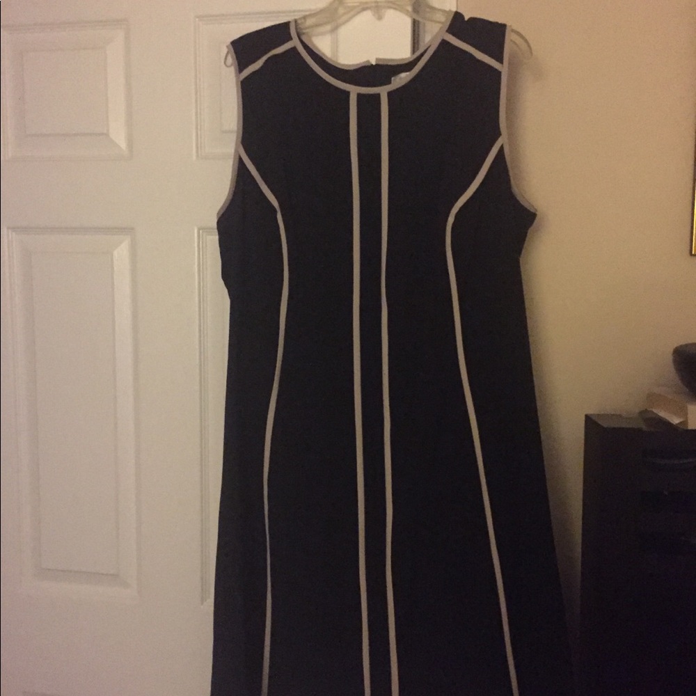 Black dress with tan trim